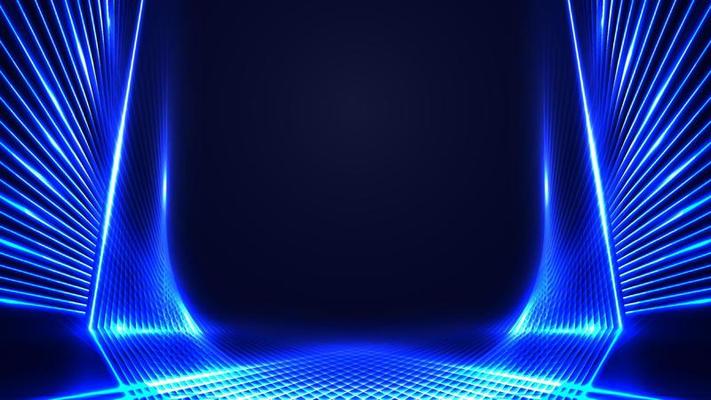 Abstract technology futuristic concept blue laser lines frame with lighting effect on dark background