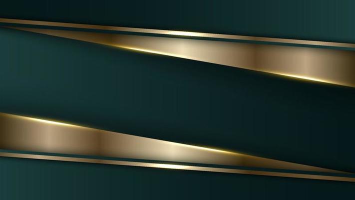 3D modern luxury banner template design green stripes and golden glitter gold line light sparking on dark green background