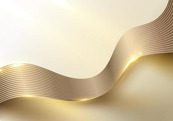 Abstract 3D elegant golden wave lines and light sparking on clean background luxury style