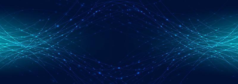Abstract banner web header blue laser line curved with sparkle lighting on dark blue space background