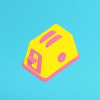 Yellow toaster on bright blue background in pastel colors. Minimalism concept photo