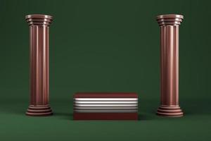 Abstract minimal background. Green rectangle pedestal with ancient pillars for product display photo