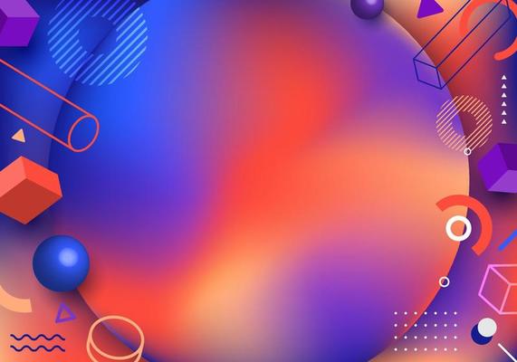 Abstract circle fluid gradient shape with 3D geometric elements graphic design background