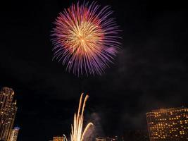 fireworks on the river in the dark sky photo