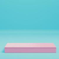 Pink rectangle podium for product display on bright blue background in pastel colors. Minimalism concept. 3d render photo