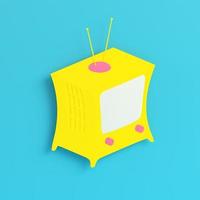 Yellow cartoon styled tv on bright blue background in pastel colors photo