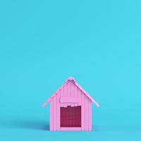 Pink doghouse on bright blue background in pastel colors photo