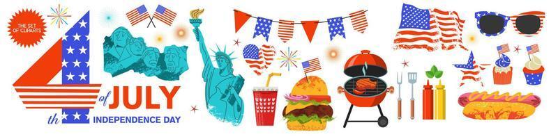 Happy Independence Day. A set of vector cliparts for creating your own festive design.