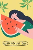 Watermelon Day. Festive fun vector clipart. Template for a postcard, poster, invitation.