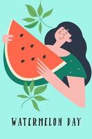 Watermelon Day. Festive fun vector clipart. Template for a postcard, poster, invitation.