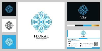 diseño de plantilla de logotipo de lujo de flores o adornos con tarjeta de visita. vector