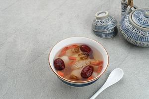 Peach Gum, Chinese traditional drink that contains peach gum, bird nest, red dates, snow fungus, goji berry, and rock sugar. photo