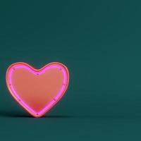 Red abstract heart shape on pedestal with circle frame on dark green background. Minimalism concept photo