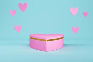 Pink heart shape pedestal with on light blue background for product display. photo