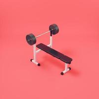 Barbell with bench on bright red background photo