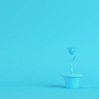 Low poly flower in a pot on bright blue background in pastel colors photo