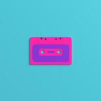 Audio cassette tape on bright blue background. Minimalism concept photo