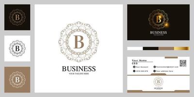 Letter B ornament flower frame logo template design with business card. vector