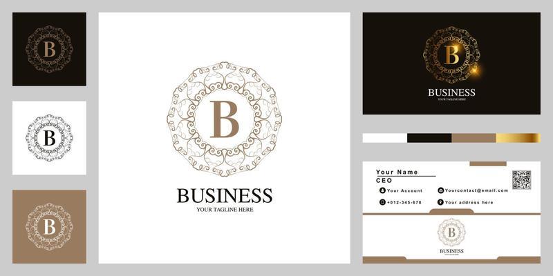 Letter B ornament flower frame logo template design with business card.