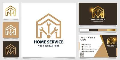 Home service or home repair logo template with business card design vector