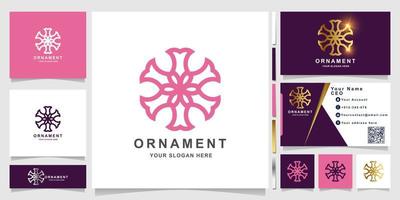 plantilla de logotipo de flor o adorno elegante minimalista con diseño de tarjeta de visita vector