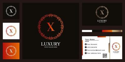 Letter X luxury ornament flower frame logo template design with business card. vector