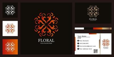 diseño de plantilla de logotipo de lujo de flor, boutique o adorno con tarjeta de visita. vector