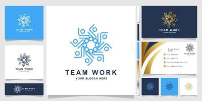 Minimalist elegant team work ornament or flower logo template with business card design vector