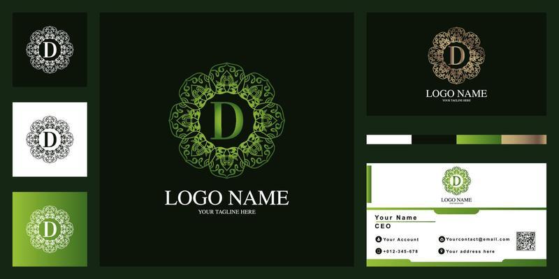 Letter D luxury ornament flower frame logo template design with business card.