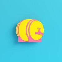 Yellow barrel with a tap on bright blue background in pastel colors photo