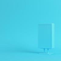 Blank advertising billboard on bright blue background in pastel colors photo