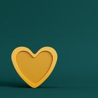 forma de corazón abstracto amarillo sobre fondo verde oscuro. concepto de minimalismo foto