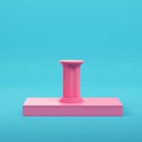 Pink rectangle podium with column on bright blue background in pastel colors photo