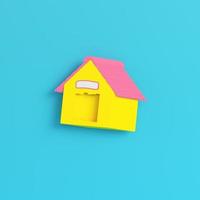 Yellow doghouse on bright blue background in pastel colors photo