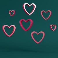 Red abstract heart shape on pedestal with circle frame on dark green background. Minimalism concept photo