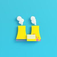 Yellow nuclear power plant on bright blue background in pastel colors. Minimalism concept photo