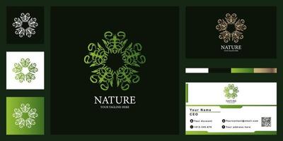 diseño de plantilla de logotipo de lujo de flor, mandala o adorno con tarjeta de visita. vector