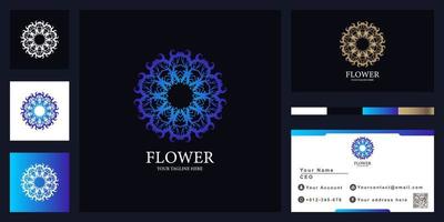 Flower, mandala or ornament luxury logo template design with business card. vector