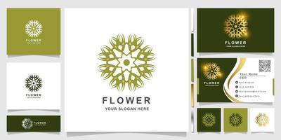 Minimalist elegant ornament flower logo template with business card design vector