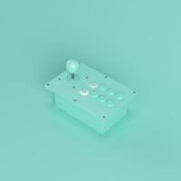 Retro arcade game controller on bright green background in pastel colors. Minimalism concept photo