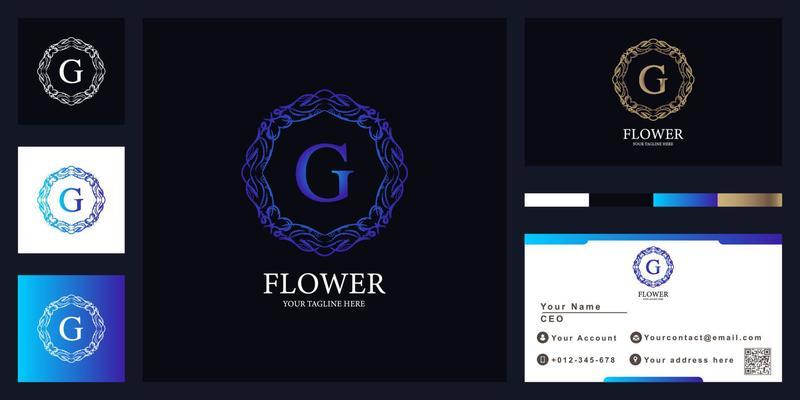 Letter G luxury ornament flower frame logo template design with business card.