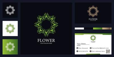 diseño de plantilla de logotipo de lujo de flores o adornos con tarjeta de visita. vector