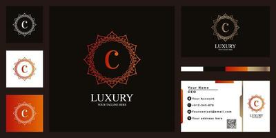 Letter C luxury ornament flower frame logo template design with business card. vector