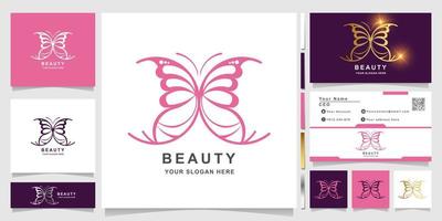 Minimalist elegant butterfly ornament logo template with business card design. Can be used spa, salon, beauty or boutique logo design. vector