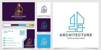 Minimalist elegant building or real estate logo template with business card design vector