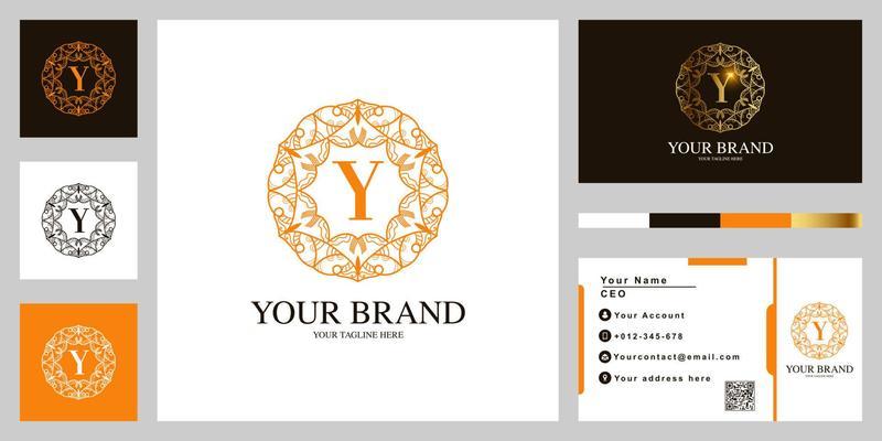 Letter Y luxury ornament flower frame logo template design with business card.