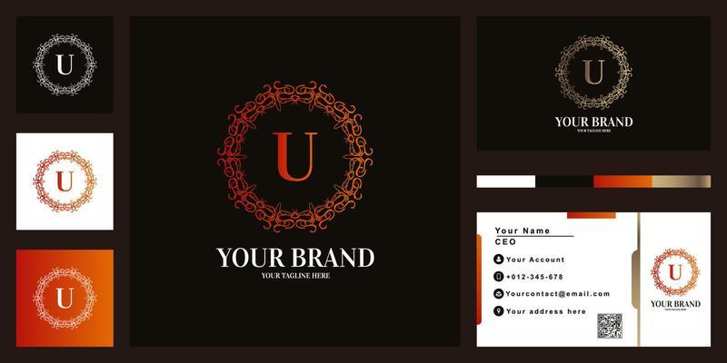 Letter U luxury ornament flower frame logo template design with business card.