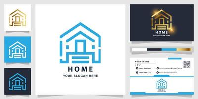 Home or house logo template with business card design vector