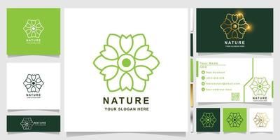 plantilla de logotipo de naturaleza, flor, boutique o adorno con diseño de tarjeta de visita. se puede usar diseño de logo de spa, salón, belleza o boutique. vector