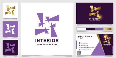 Minimalist abstract interior ornament logo template with business card design. vector